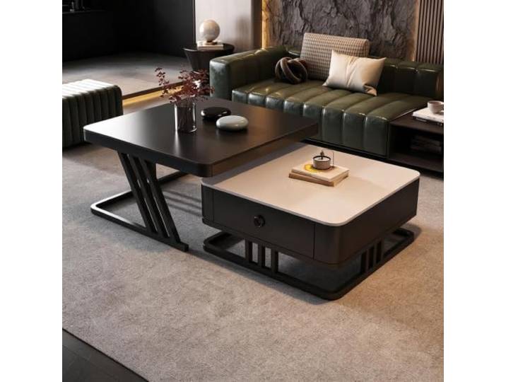 HLDJYLZS Couchtisch mit Sintersteinplatte, Italienischer Wabi-Sabi-Stil Sinterstein-Tischplatte, modernes italienisches Design, Wabi-Sabi-Stil, minimalistischer Look, Möbel für kleine Räume
