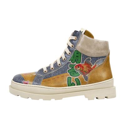 Winterboots DOGO "Adriana Rain Waters My Soul Damen Stiefeletten, Adriana Brick In", Damen, Gr. 38, Normalschaft, blau, gelb, Lederimitat, Schuhe Winterboots, Handgefertigt