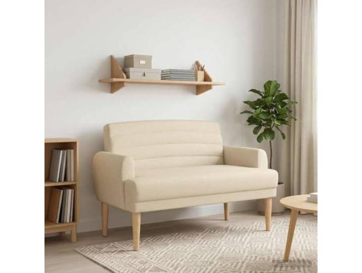 HKPWRBFG Zweisitzer Sofa, Creme Stoff-Polstermöbel mit Knopfheftung 116cm Kompaktes Loveseat für Wohnzimmer, Robuste Kautschukholz-Beine