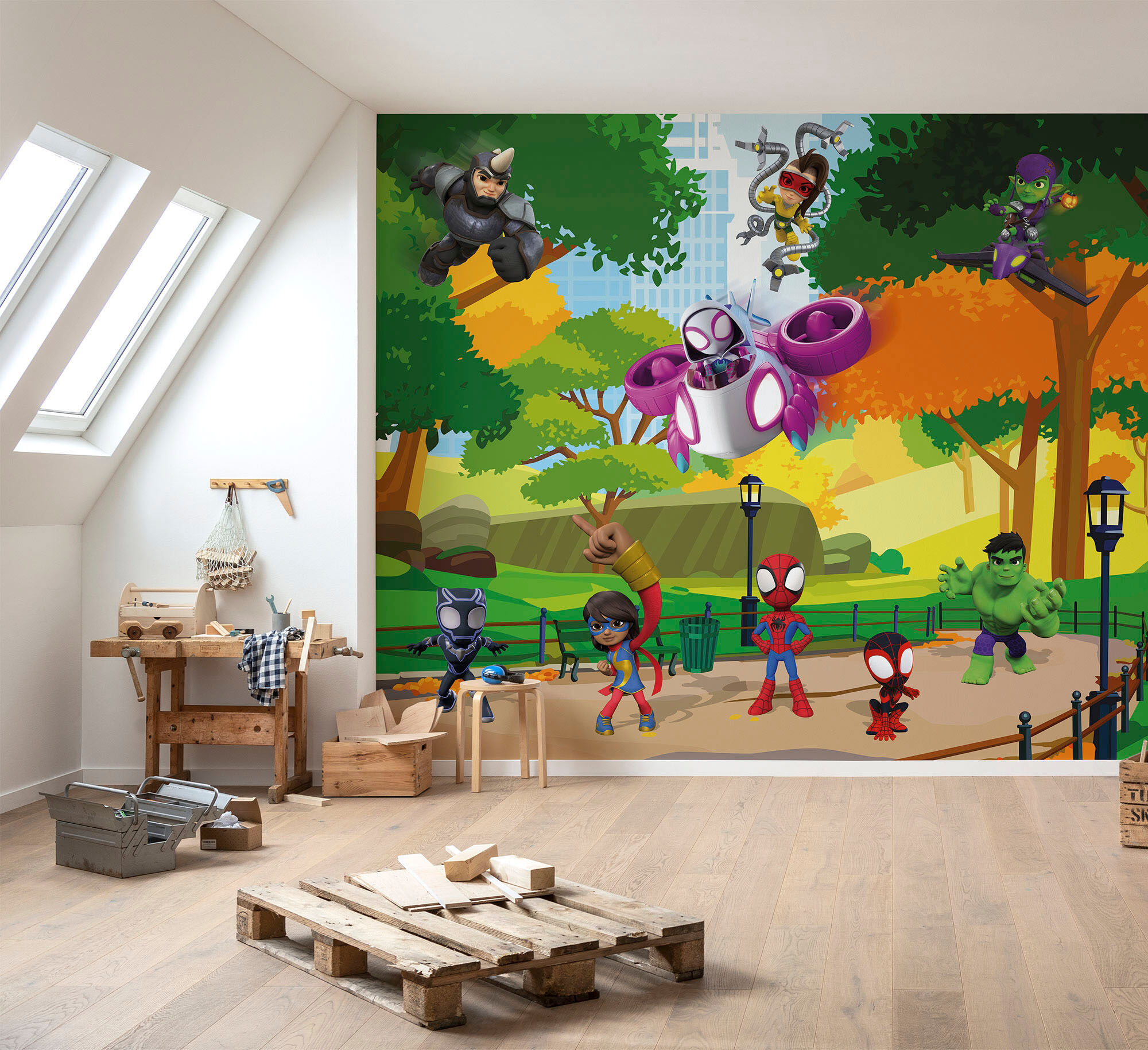Fototapete KOMAR "Digitaldruck Vlies - Spidey Scavenger Hunt - Grösse 300 x 250 cm", bunt, Rollen: 1, Vlies, Tapeten, Fototapete, Kinderzimmer bunt Rollen: 1