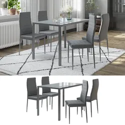 Vicco "Grand Metall", moderne Essgruppe mit Esszimmertisch und 4 Essstühle, Grau