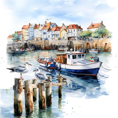 ti-flair 20 Servietten Papier 33x33cm 3-lagig hochwertige Einweg Papierservietten Lanchservietten Motivservietten Maritim Boote im Hafen Küstenlandschaft Meer