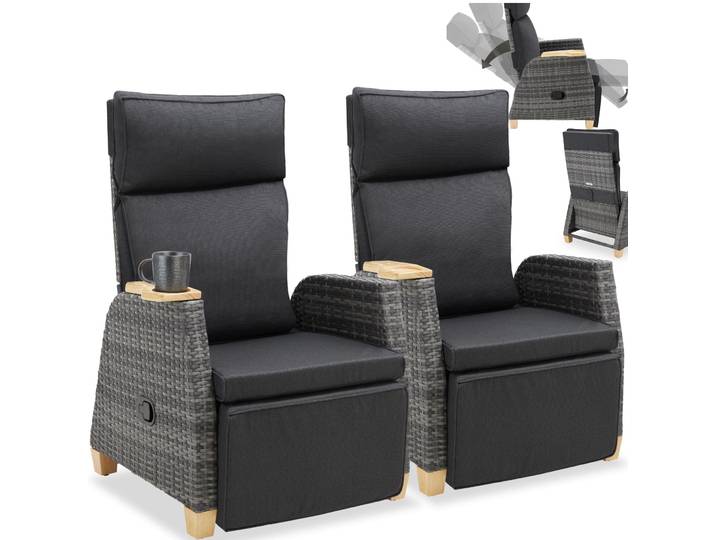 Rattansessel Pescara mit Aluminiumgestell, Lehne verstellbar - 2er Set