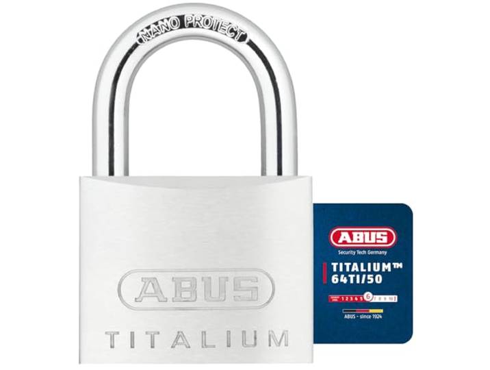 ABUS Hangslot Titalium 64TI/50 gl.-6511 - gelijksluitend - kelderslot met slotlichaam van speciaal aluminium - geharde stalen beugel - ABUS veiligheidsniveau 6