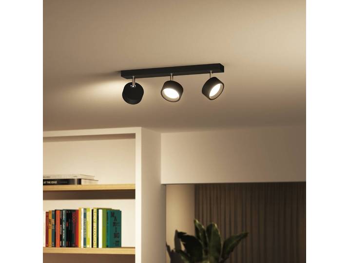 Philips Bracia LED-Deckenspot dreiflammig, schwarz, schwarz, für Wohn- / Esszimmer, Aluminium, Modern