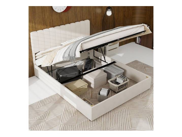 OYRREU Polsterbett Soft Headboard Multi-Functional Furniture Storage Base Gas Mechanism (Spar-Set)