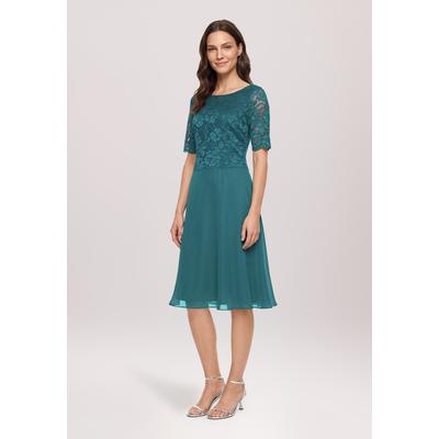 Cocktailkleid VERA MONT "Damen mit Spitze", Damen, Gr. 40, Normalgrößen, 3/4 Arm, Stoff, grün (schwarz emerald), Stoff, Obermaterial: 100% Polyester. Futter: 100% Polyester, ausgestellt kurz, Rundhals, Kleider, Spitze