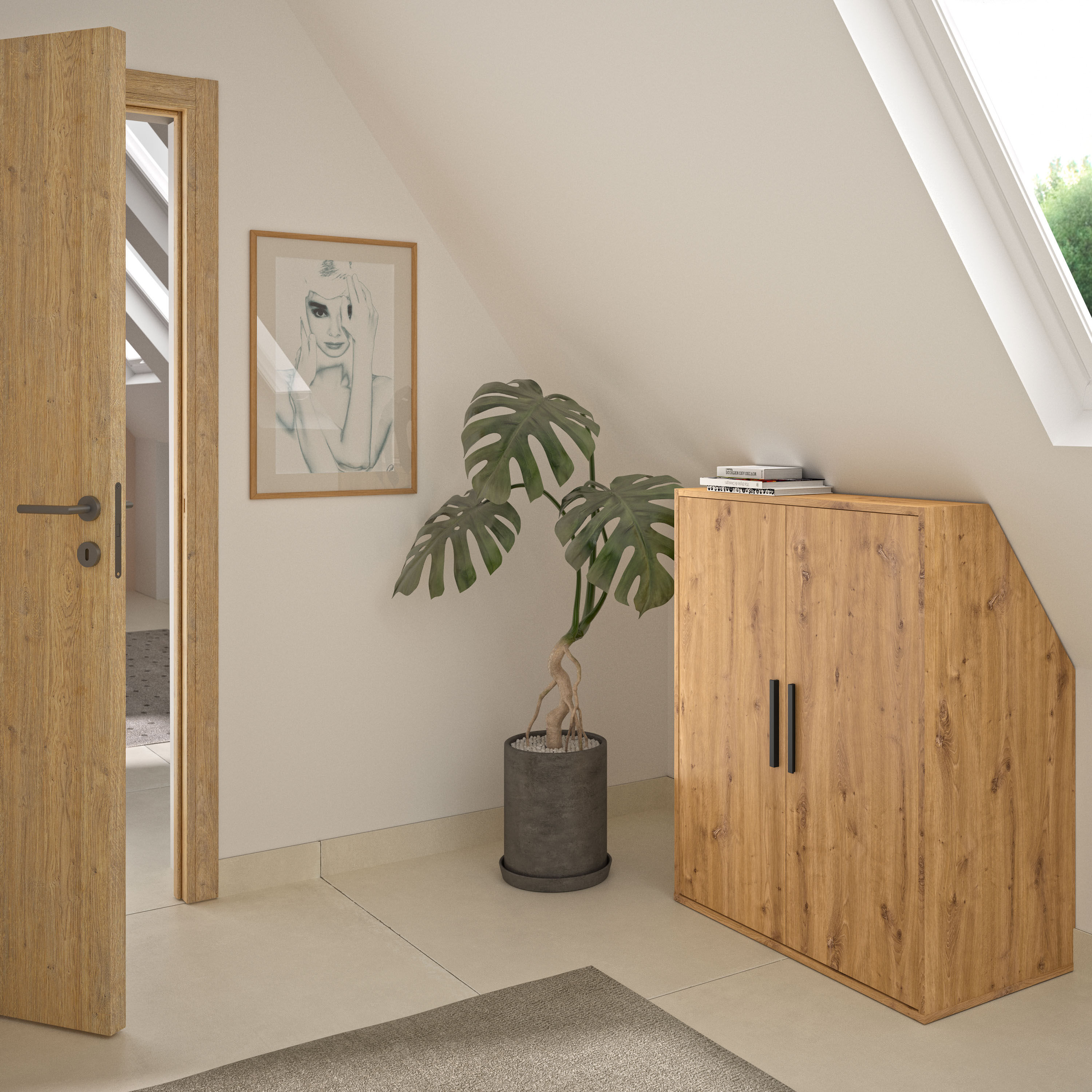 Kleiderschrank GAMI "UNDER", braun (artisan eiche nachbildung), B:91cm H:110cm T:50cm, Holzwerkstoff, Schränke, Kleiderschrank, ein praktisches und funktionales Möbel für Dachschrägen