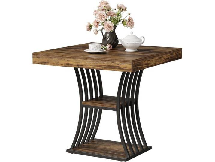 Finmind Table à Manger pour 4 personnes 80 x 80 x 76 cm Table de Cuisine Industrielle avec Base Mentale de Rangement Marron