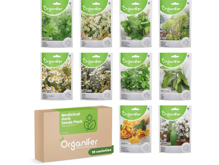 Geneeskrachtige Kruiden Zaden Pakket - 10 Soorten - Voor Natuurlijke Gezondheid - Niet-Gmo En Snelgroeiende Zaden - Chemievrij - Container Tuinieren - Planten Voor Kleine Appartementen - Kruidenzaden - Voor Binnen En Buitengebruik - Organifer