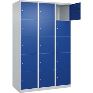 CP-Möbel Schließfachschrank Classic Plus, blau, 15 Fächer, Stahl, 120 x 185cm, mit Zylinderschloss