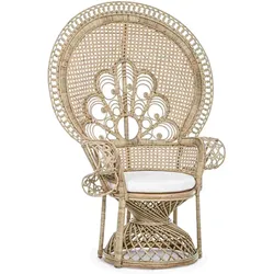 Sessel Peacock aus Rattan, klassischer Stil, gepolstert, natur, abziehbares Kissen