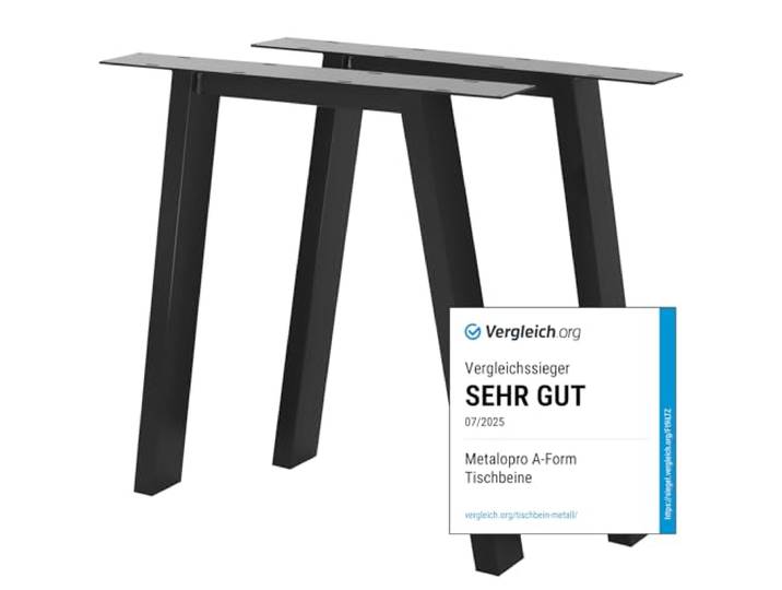 MetaloPro Thusia Lite Tischbeine A-Form 2 Stück, 72x72 cm, Metall, Schwarz 2 Tischbeine 72x72 cm, Stahl pulverbeschichtet, Profil 80x40 mm, bis 40 kg belastbar, mit verstellbaren Möbelfüßen