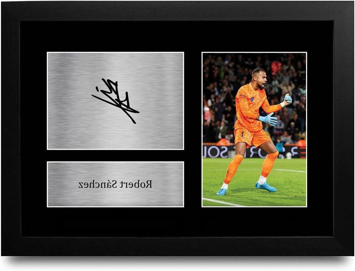Ingelijste voetbalfoto met replica handtekening - A4 - Zwart