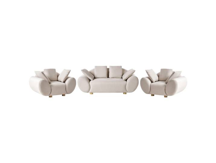 SOFA-SET 4-Sitzer Stoff Hellbeige Ringel