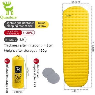 Uplift Essentials Ultralight Inflatable Camping Mattress Pad Waterproof, Foldable Sleeping Mat For Outdoor, Hiking, And Travel Comfort yellow M
