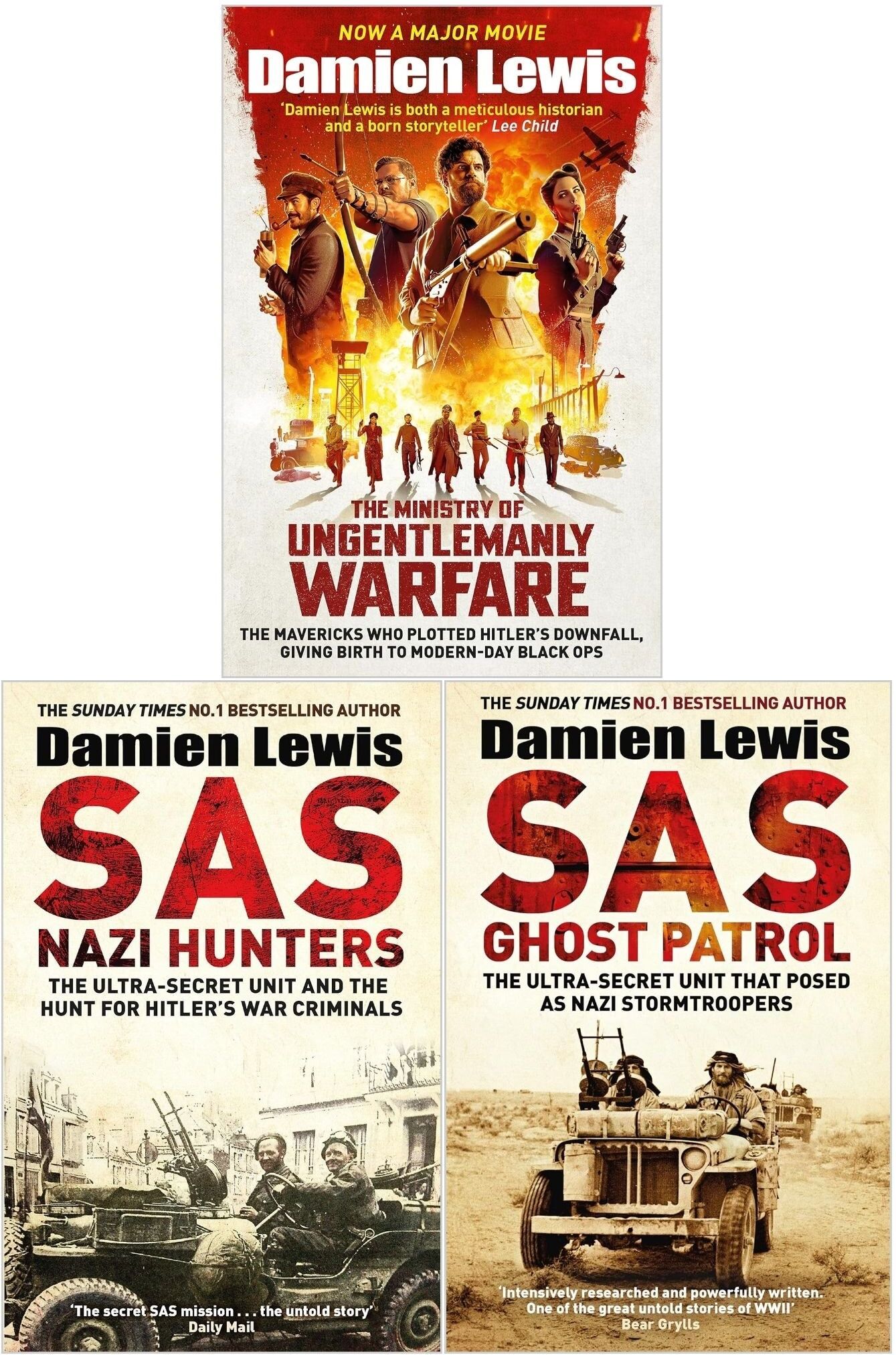 Quercus Damien Lewis 3 Books Collection Set (The Ministry of Ungentlemanly Warfare, SAS Ghost Patrol, SAS Nazi Hunters)