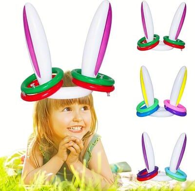 Youfap Market Holiday Bunny Ears Inflatable Ring Toss Activity, Parent Child Interaction Toy purple