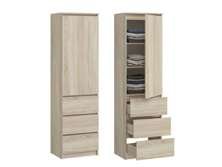 Armoire de rangement 3 tiroirs 3 étagères - Armoire de bureau - Meuble de rangement chambre - 50x40x180 cm - Sonoma