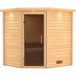 Karibu Woodfeeling Sauna Mia - 38 mm -inkl. Dachkranz-Ganzglastür in Graphit-Optik