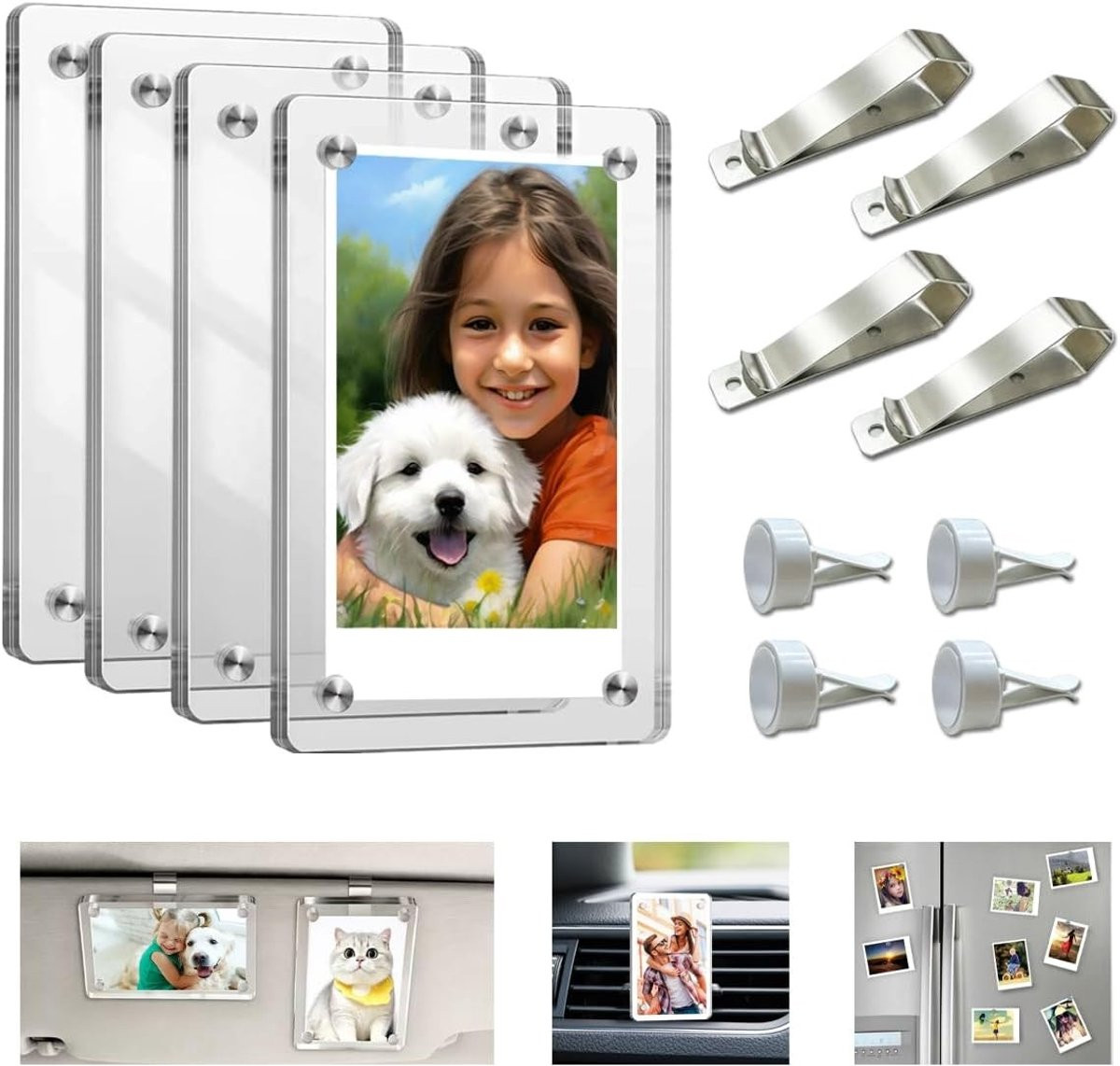 4x Gepersonaliseerde Magnetische Fotohouders van Acryl voor Muurdecoratie en Cadeaus