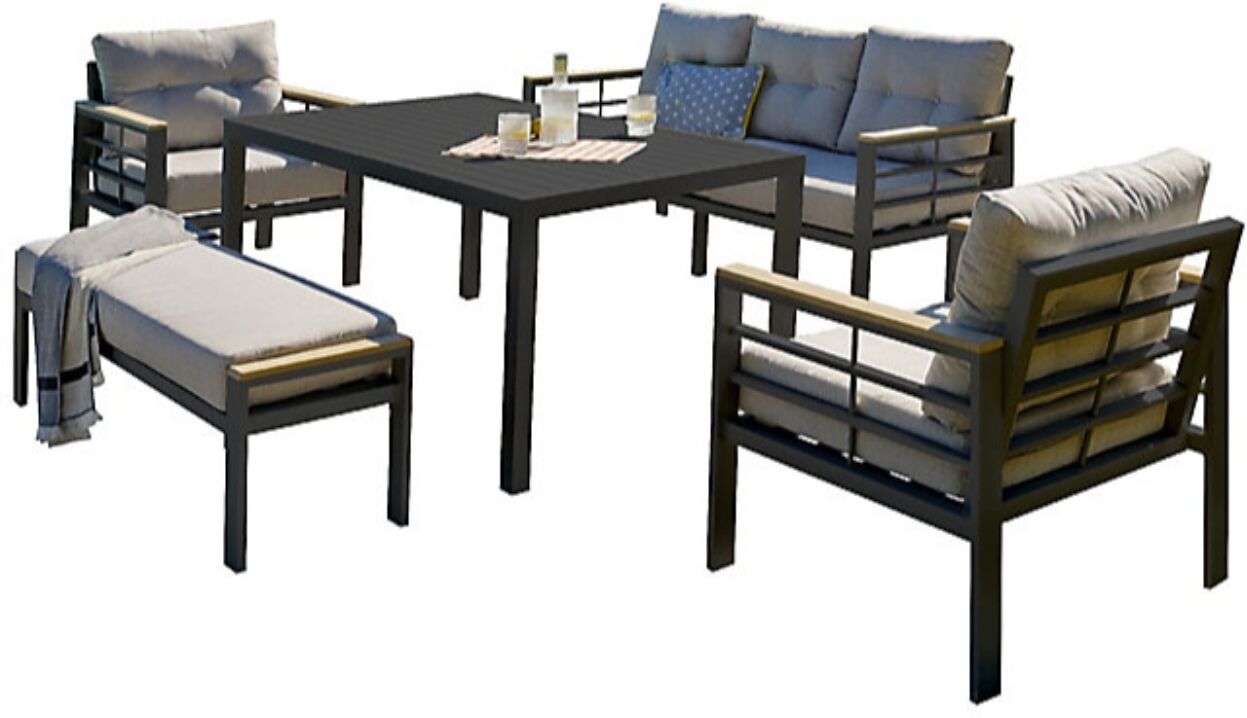 Salon de jardin CAYENNE 7 places en aluminium noir DCB Garden