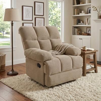 Dovelina Modern Manual Rocker Recliner Chair with nubby upholstery Fabric for Living Room Camel