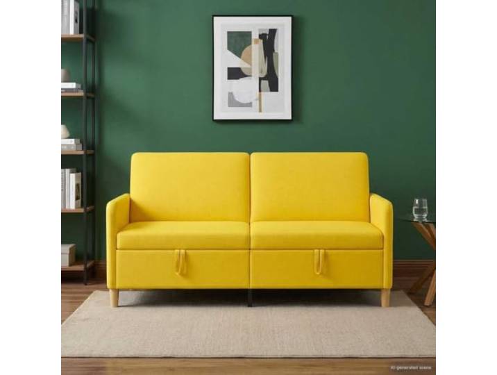 KTHLBRH 3-Sitzer-Sofa, hellgelb, 172 cm, mit Stauraum Atmungsaktives Polyester, Schaum und Faser, Metallrahmen und Holz, braune Beine