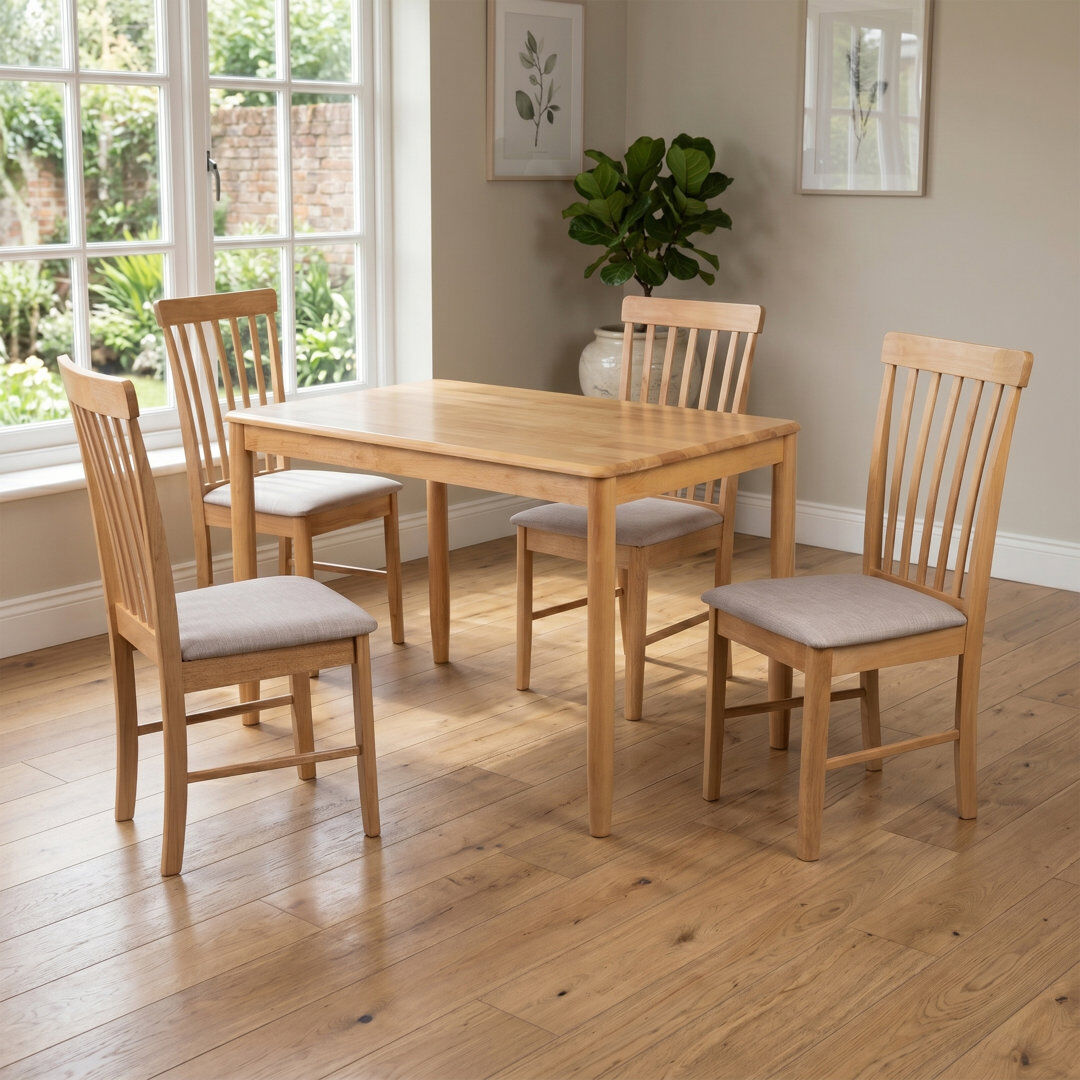 Three Posts Ankrum Rubberwood Rectangular Solid Wood Top with Solid Wood Base Dining Table Light Oak