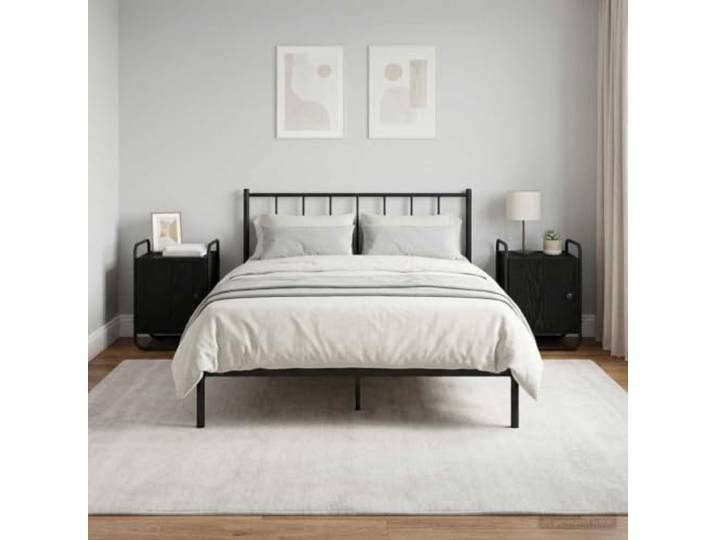 YUTAASU Nachttisch 2 STK. Schwarze Eiche Holzwerkstoff Mit Stahlrahmen, Bodenschoner, 1 Tür, Matt Schwarze Griffe, Modernes Design