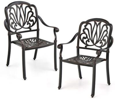 Costway 2 Pieces Patio Cast Aluminum Dining Chairs with Armrests-Bronze