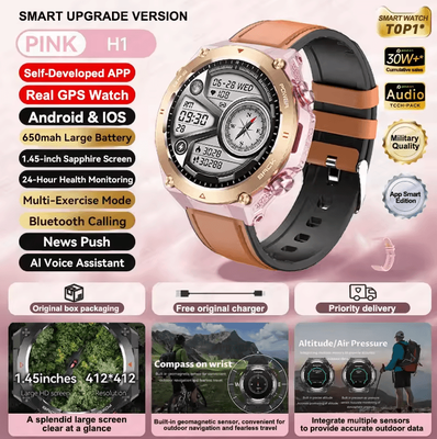 Inspire Curations Xiaomi Style GPS Sports Smartwatch With Bluetooth Call & 650mAh Long Battery gold Leather