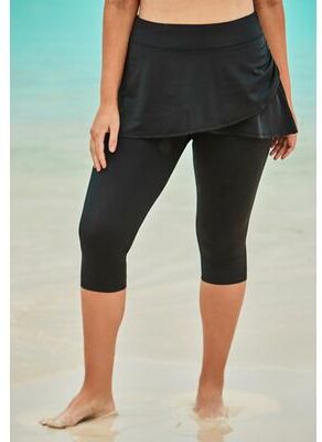 Plus Size Women's Skirted Swim Capri Pant by Swim 365 in Black (Size 32) Swimsuit Bottoms