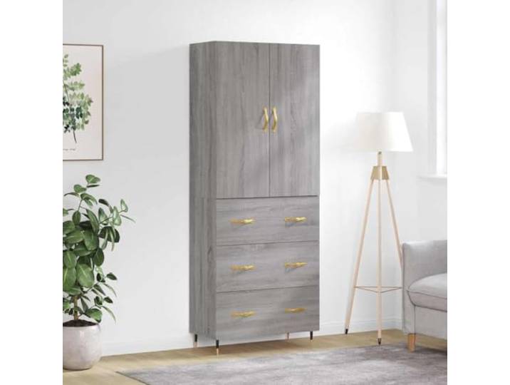 HEFZGDB Stauraum Schrank für Wohnzimmer, Aufbewahrungsschrank mit Metallfüßen, Highboard Betongrau modernes Design aus Holzwerkstoff langlebig mit Wandhalterung für Sicherheit