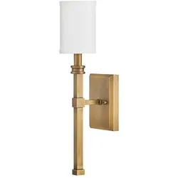 Elstead Lighting Moore Wandleuchte 1-flammig Messing antik Leinenschirm