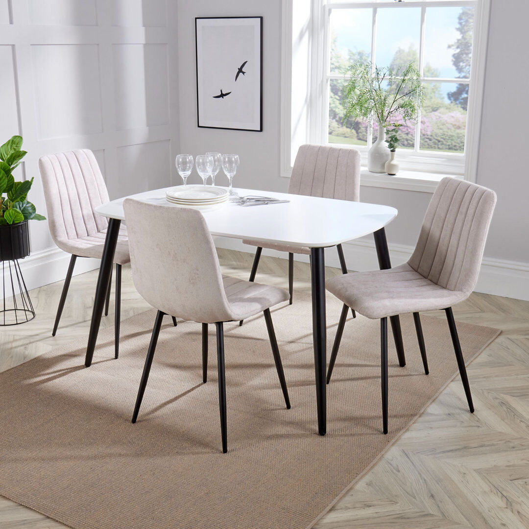 Core Products Aspen 1200mm foiled rect. table & 4 fabric chair Set White/Platinum 4