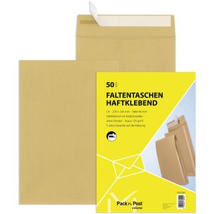 Mailmedia Faltentaschen C4, braun, ohne Fenster, haftklebend, 50 Stück