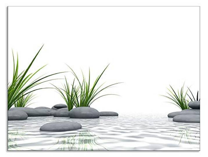 ARTland Spritzschutz Küchenrückwand aus Alu für Küche Herd Spüle 60x80 cm (BxH) mit Motiv Natur Zen Wellness Spa Yoga Asien Gräser Stein Weiß T6CD