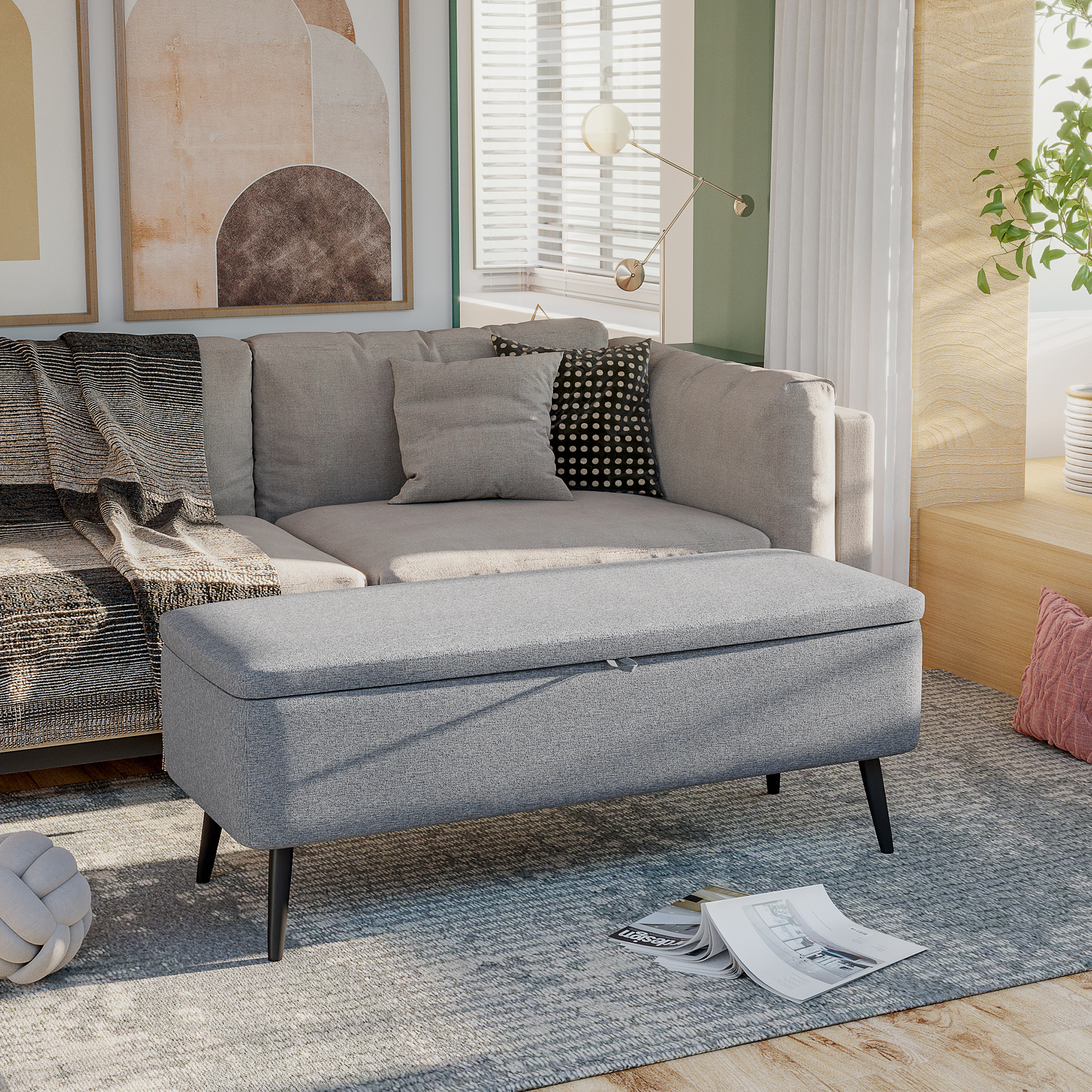 Homcom Panca Contenitore in Tessuto Effetto Velluto, per Camera, Soggiorno e Ingresso, 101x38.5x44.5 cm, Grigio