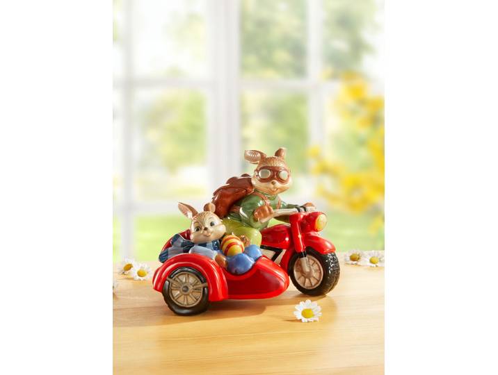 Hasenpaar auf Motorrad, Bunt