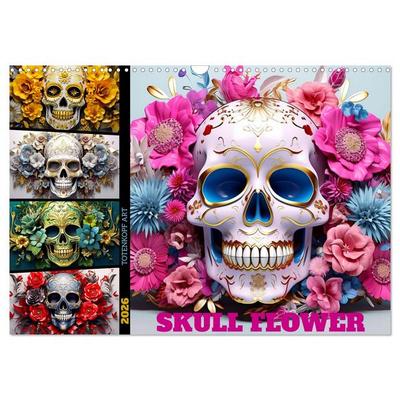 Skull Flower - Totenkopf ART (Wandkalender 2026 DIN A3 quer), CALVENDO Monatskalender