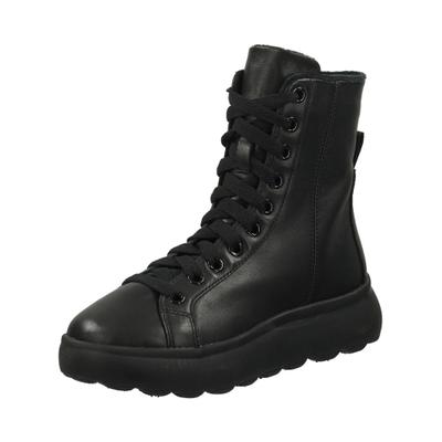 Schnürstiefelette GEOX "Geox Stiefelette Leder", Damen, Gr. 39, schwarz, Leder, Schuhe Schnürstiefelette