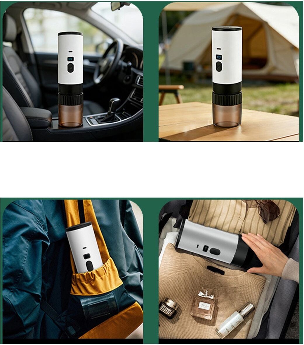 INF Tragbare 3-in-1 Kapsel-Espressomaschine — Pumpe 15 bar, USB aufladbar, 51mm Pulverkorb Schwarz