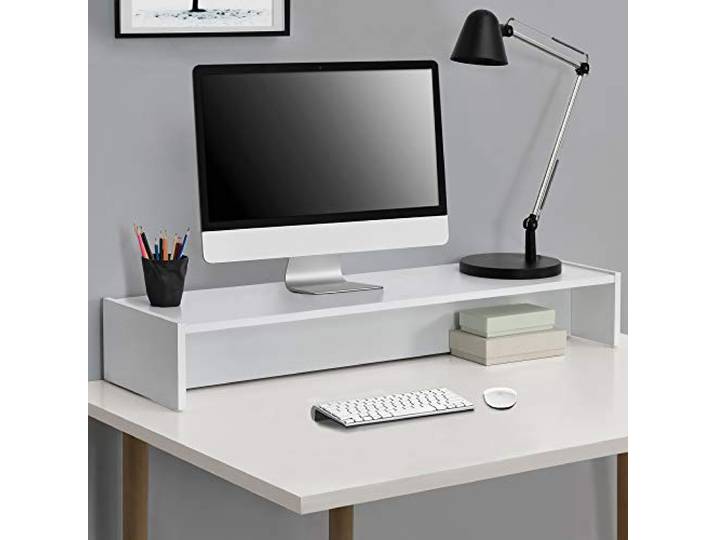 [en.casa] Monitorregal 100x27x15cm Weiß Monitor-Erhöhung Monitorständer Bildschirm-Ständer