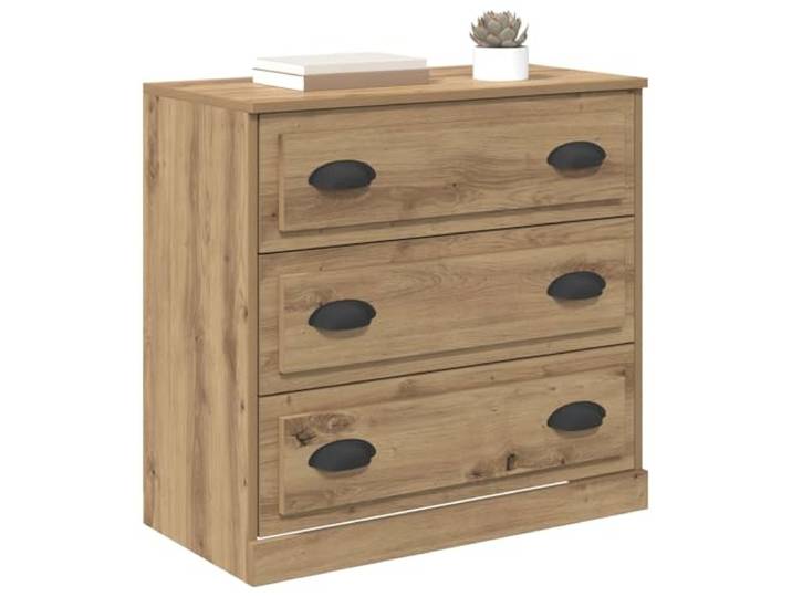 KTHLBRH Sideboard Eiche Handwerk 70 x 35,5 x 67,5 cm Mehrschichtholz, 3 kugelgelagerte Schubladen, schwarze Griffe, max. Belastung 60 kg