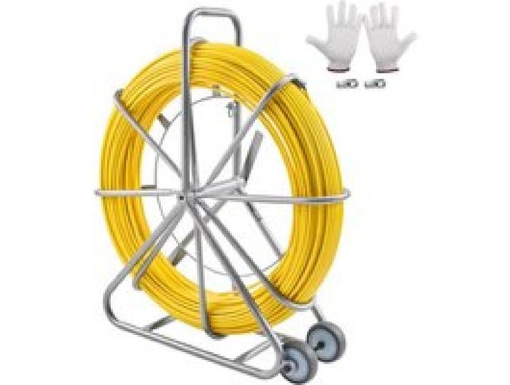 VEVOR Einziehband, 200 m, 5/16 Zoll, Duct Rodder Einziehband-Drahtzieher, Kabelführungsstange mit Rollenständer aus Stahl, 3 Zugköpfe, Angelwerkzeug für Wände & elektrische Leitungen, nicht leitfähig