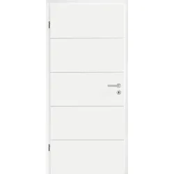 Hörmann DesignLine Holz-Türblatt - Stripe 15 mit 4 Linien - RAL 9016 Verkehrsweiß  - 610 x 2110 - DIN links - mit Schlüssellochbohrung