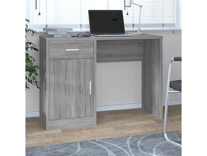 KTHLBRH Schreibtisch mit Stauraum Grau Sonoma 100x40x73 cm mit Schublade Stauraum mit Schublade und Schrank, Holzwerkstoff, stabile Wandmontage, Montageanleitung enthalten
