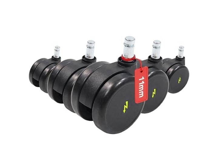 hjh OFFICE 619046 5x Elektrisch leitfähige Rollen 11x65 mm Bürostuhl Rollen für harte Böden Vermeidung von statischer Aufladung