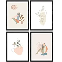 POSTER Set mit 4 weibliche Figuren und Formen Pastelltönen A3 Rahmenlos
